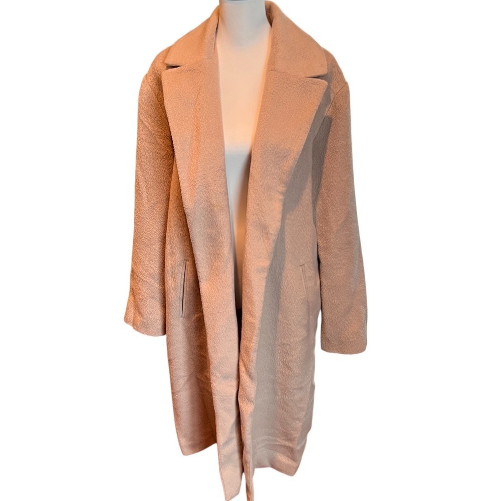 Forever 21 Women's Longline Plush Textured Coat Jacket Size L - Pink Beige